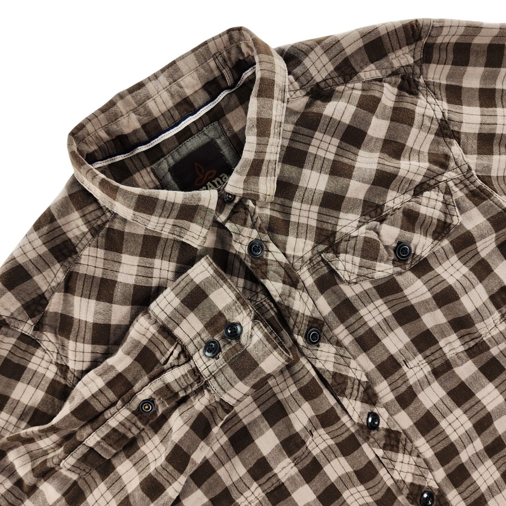 Prana Button Down Shirt Mens Medium Brown Plaid 100% Organic Cotton
